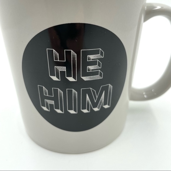 Room Essentials Stoneware He Him Coffee Mug Cream Black Pronoun Cup Mens Tea - Picture 4 of 10
